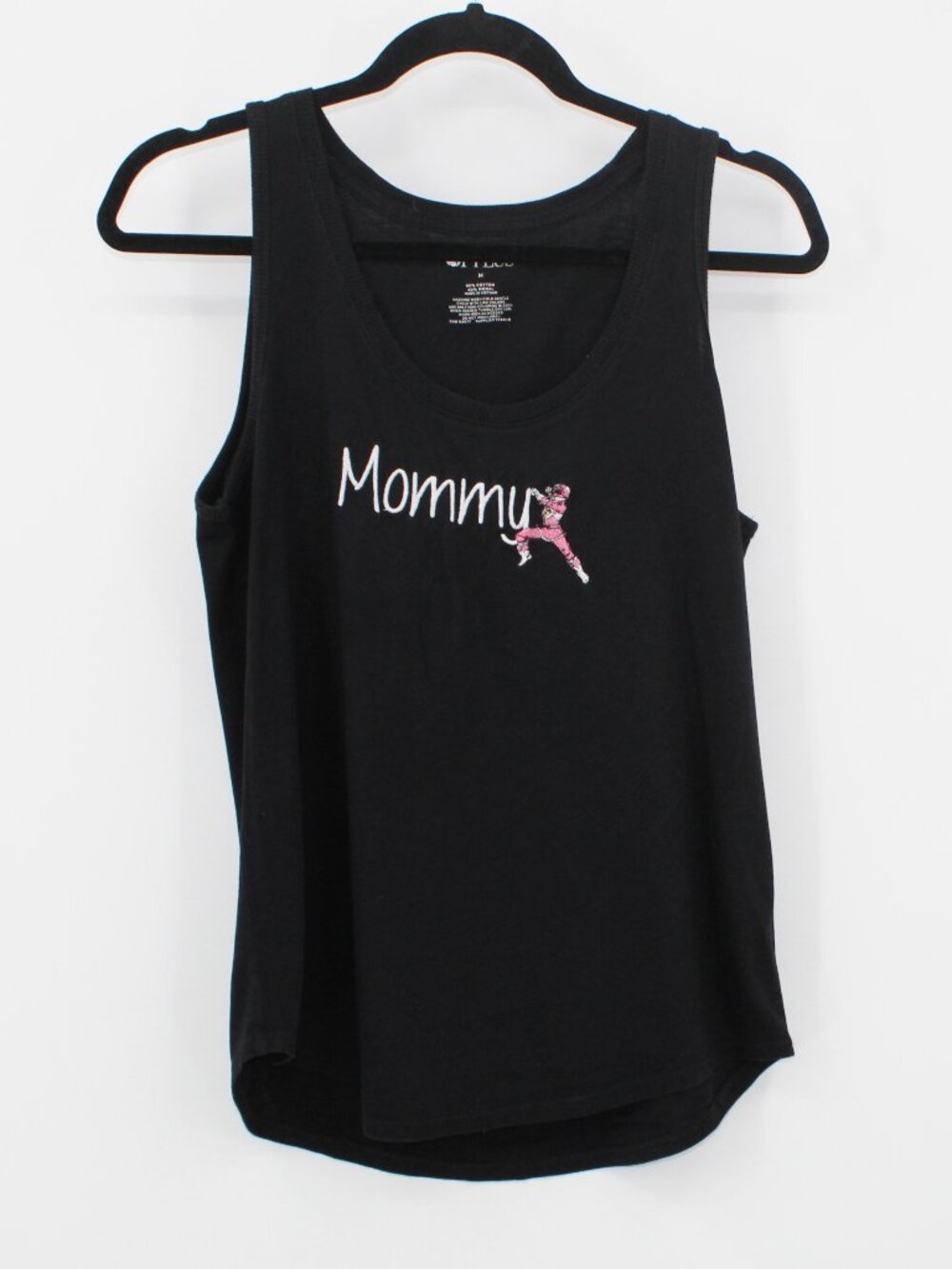 BLACK TANK TOP "MOMMY" W/ PINK POWER RANGER SZ MED BOY MOM GIRL MOM POWER RANGER